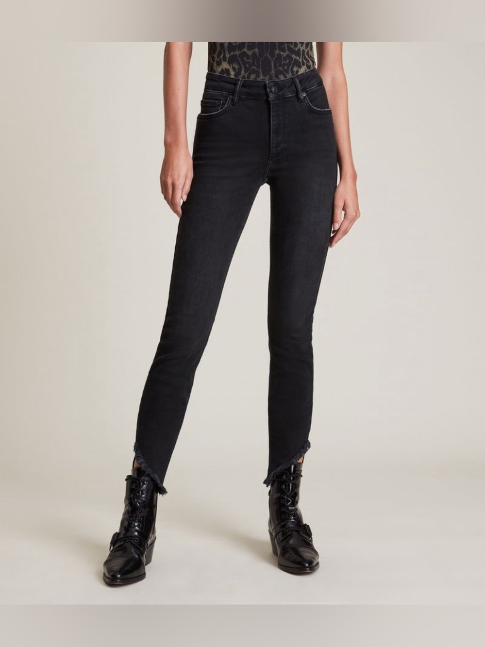 Allsaints Black Dax High Rise Asymmetrical Size Me Skinny Jeans size Small EUC